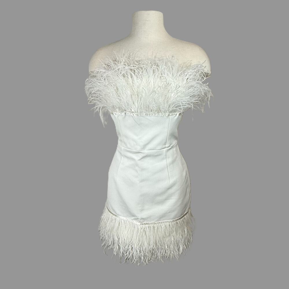 Bronx and Banco Lola Blanc Mini Feather Dress White Strapless Size US 6 NWT